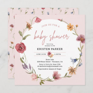 Fleur sauvage Spring Girl Baby shower Invitation