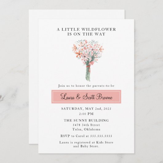 Fleur sauvage sur le chemin baby shower invitation (Devant / Derrière)