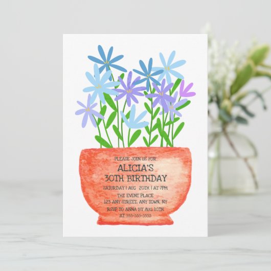 Fleur sauvage Sur Pot Botanique Invitation Anniver (Debout devant)