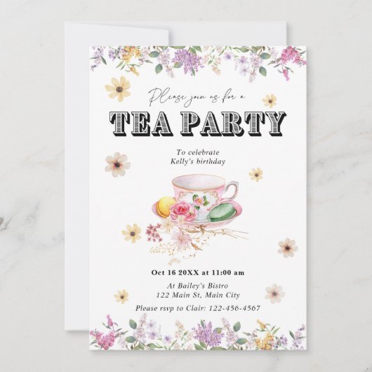 Fleur sauvage Tea Party Anniversaire Invitation (Devant)