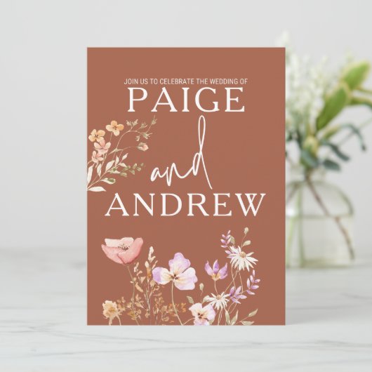 Fleur sauvage Teracotta Farmhouse Faire-part de ma (Debout devant)