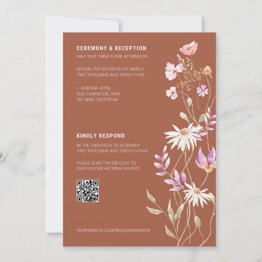 Fleur sauvage Teracotta Farmhouse Faire-part de ma (Dos)