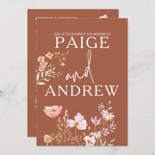 Fleur sauvage Teracotta Farmhouse Faire-part de ma (Devant / Derrière)