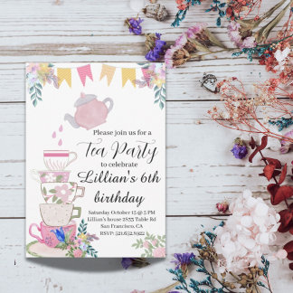 Fleur sauvage thé fête anniversaire invitation flo