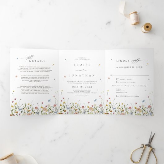 Fleur sauvage Tout en un Faire-part de mariage à t (Intérieur)