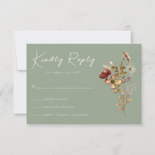 Fleur sauvage vert Sage Boho Wedding Carte RSVP (Devant)