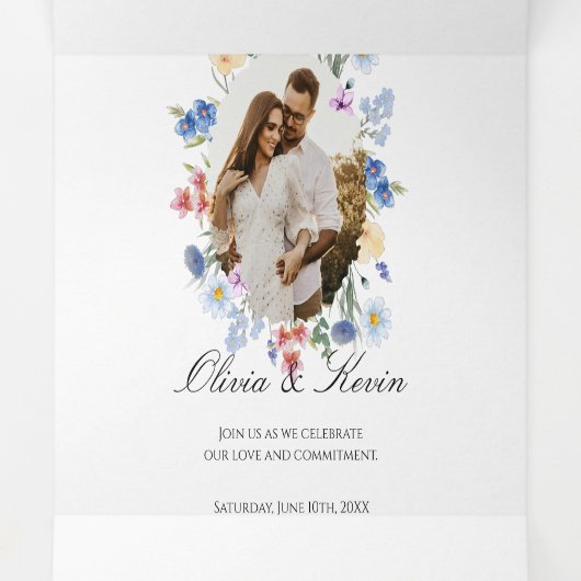 Fleur sauvage vert Sage triple Faire-part de maria (Intérieur au milieu)