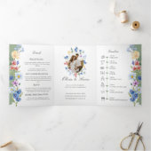 Fleur sauvage vert Sage triple Faire-part de maria (Intérieur)