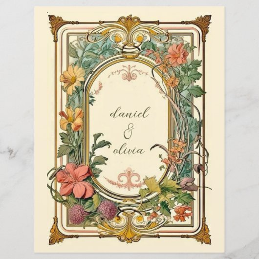 Fleur sauvage Victorian Ornate Border Mariage Menu (Dos)