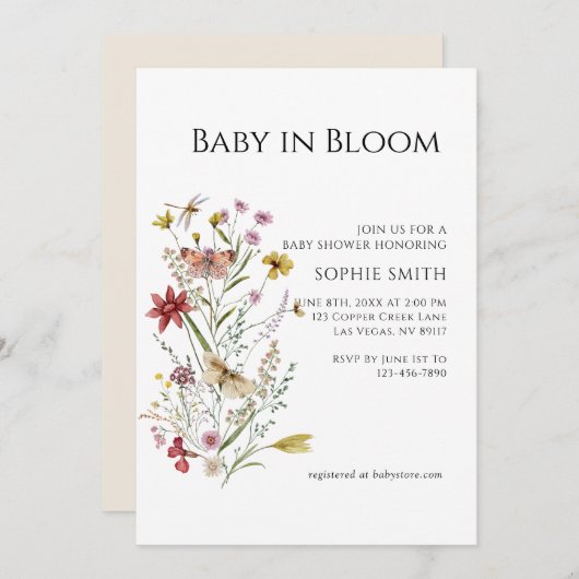 Fleur sauvage Whimsical Baby In Bloom Invitation (Devant / Derrière)