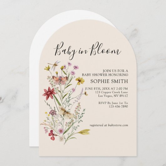 Fleur sauvage Whimsical Baby In Bloom Invitation (Devant / Derrière)
