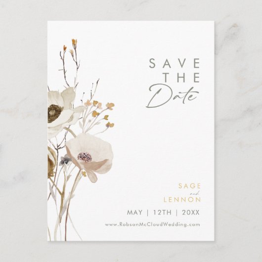 Fleur sauvage Whimsical Enregistrer La Date Carte (Devant)