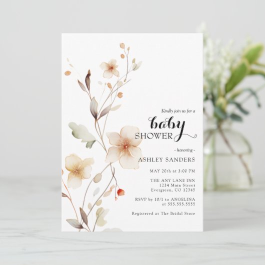 Fleur sauvage White Boho Baby shower Invitation (Debout devant)