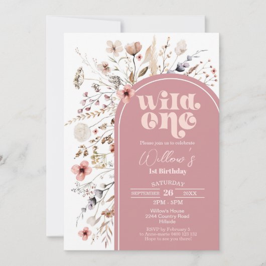 Fleur sauvage Wild One Birthday Invitation (Devant)