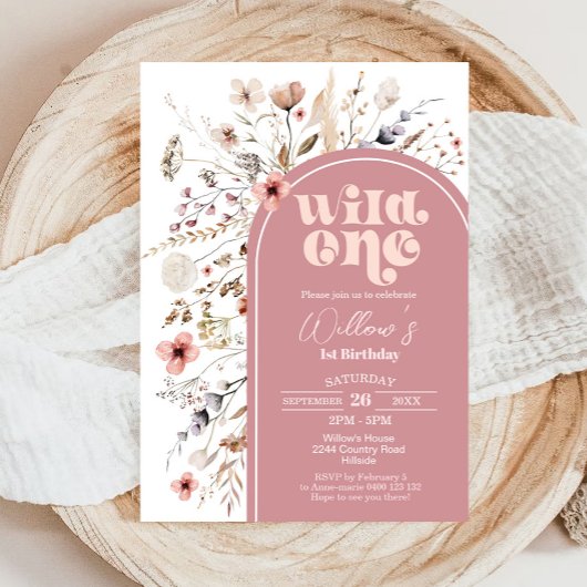 Fleur sauvage Wild One Birthday Invitation