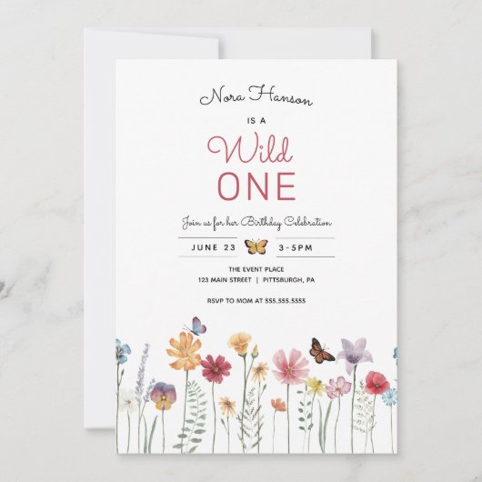 Fleur sauvage Wild One First Birthday Invitation (Devant)