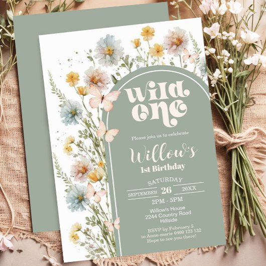 Fleur sauvage Wild Un Anniversaire Invitation Boho