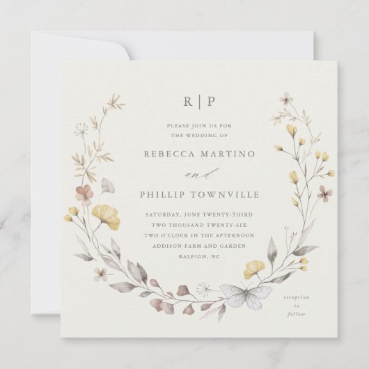 Fleur sauvage Wreath Spring Wedding Invitation (Devant)