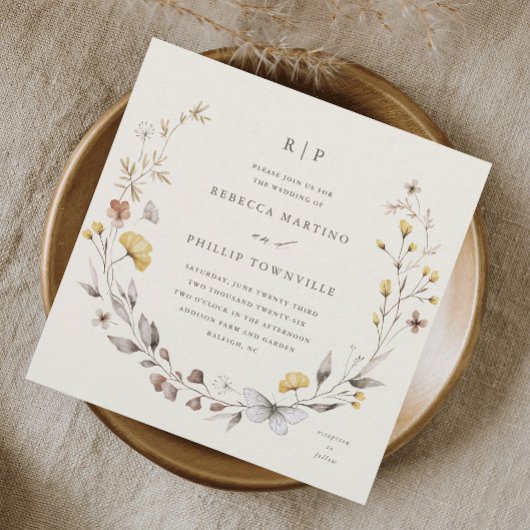 Fleur sauvage Wreath Spring Wedding Invitation