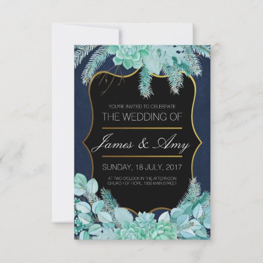 Fleur Succulente - Bleu Vert - Faire-part de maria (Devant)