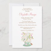 Fleur Tea party Baby shower invitation couleur ros (Devant)