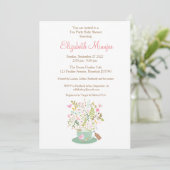 Fleur Tea party Baby shower invitation couleur ros (Debout devant)