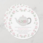 Fleur Teapot Tea Party Bridal Douche Invitations (Devant / Derrière)