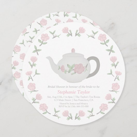 Fleur Teapot Tea Party Bridal Douche Invitations (Devant / Derrière)