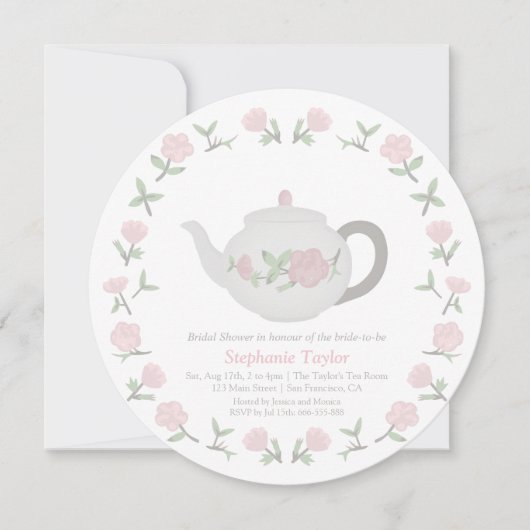 Fleur Teapot Tea Party Bridal Douche Invitations (Devant)