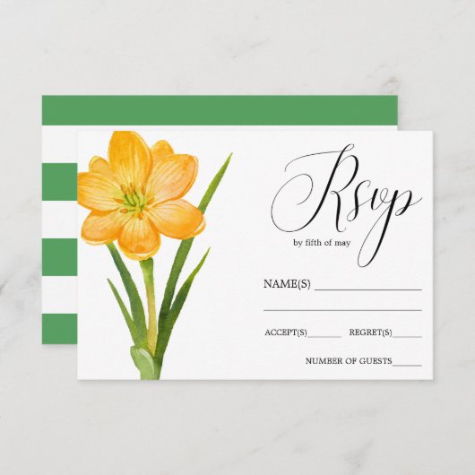 Fleur tendance JAUNE Crocus mariage rustique RSVP (Devant / Derrière)