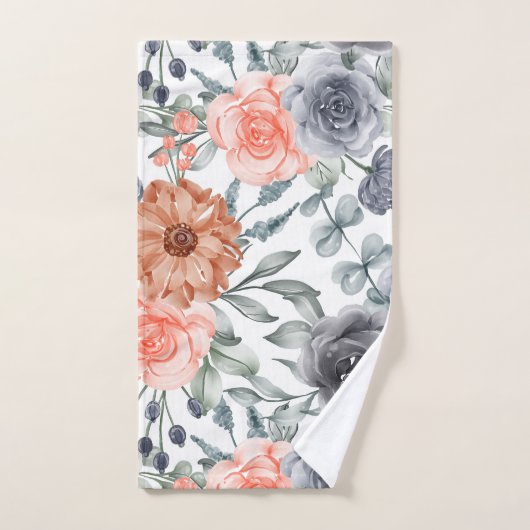 Fleur tendance orange gris  (Serviette à main)