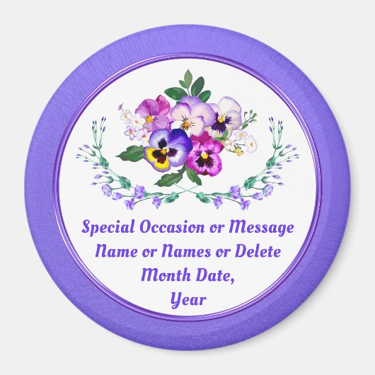 Fleur Thème Anniversaire, Pansy, Magnet Floral (Devant)