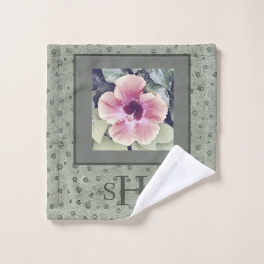 Fleur tropicale en Sage Vert & Empreinte de léopar (Gant de toilette)