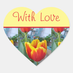Fleur Tulip Rouge Fleuri Jaune Avec Sticker Amour