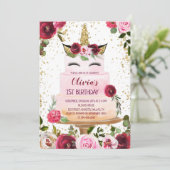 Fleur Unicorn Gâteau Anniversaire Invitation (Debout devant)