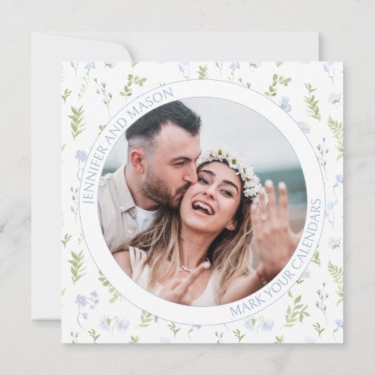 Fleur vert bleu Enregistrer la date invitation pho (Dos)