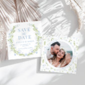 Fleur vert bleu Enregistrer la date invitation pho