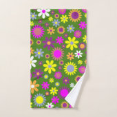 Fleur vert des années 60 Jaune jaune violet design (Serviette à main)