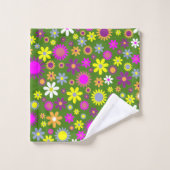 Fleur vert des années 60 Jaune jaune violet design (Gant de toilette)