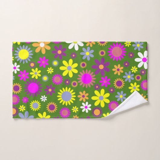 Fleur vert des années 60 Jaune jaune violet design (Serviette à main)
