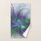 Fleur verte abstraite moderne d'art fractal violet (Serviette à main)