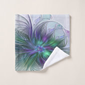 Fleur verte abstraite moderne d'art fractal violet (Gant de toilette)