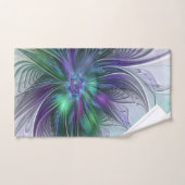 Fleur verte abstraite moderne d'art fractal violet (Serviette à main)