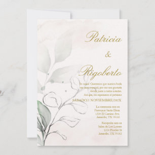Fleur verte Elégant Mariage Invitation en espagnol