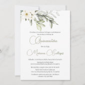 Fleur verte et blanche Quinceanera invitation (Devant)