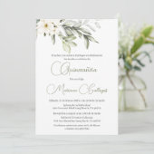 Fleur verte et blanche Quinceanera invitation (Debout devant)