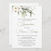 Fleur verte et blanche Quinceanera invitation (Devant / Derrière)