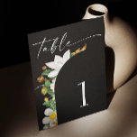 Fleur vintage camélia. Mariage de script noir<br><div class="desc">Élégant script floral noir mariage Numéro de table avec floraison vintage camélia. Veuillez me contacter si vous avez besoin d'autres articles.</div>