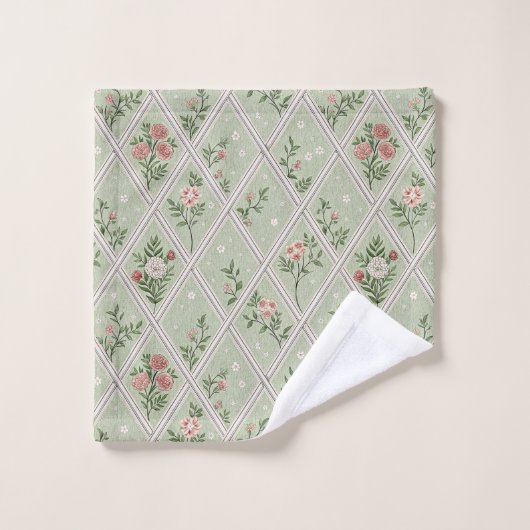 Fleur Vintage Vert Campagne  (Gant de toilette)