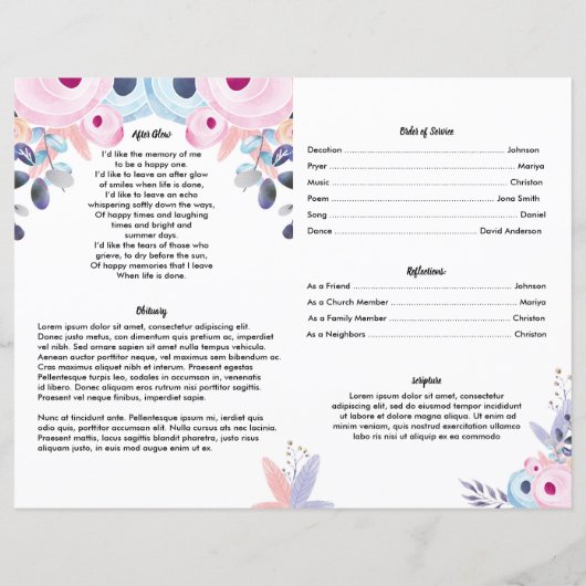 FLEUR VIOLET | Modèle du programme funéraire (Dos)